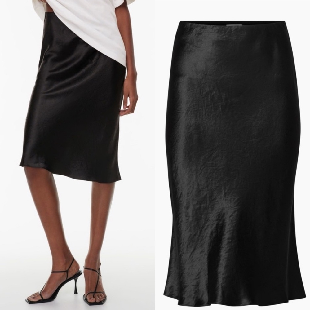 Aritzia Babaton Black Satin Slip Skirt Midi